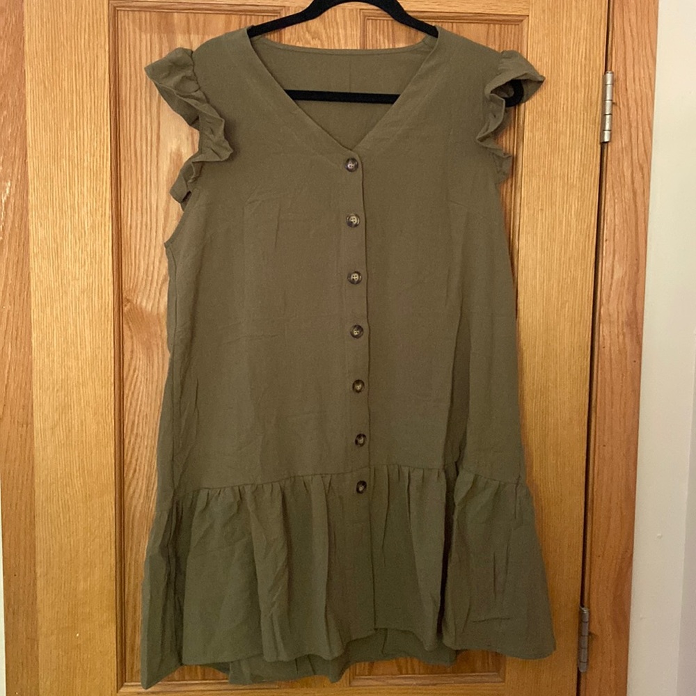 Cupshe Olive Green Button-Front Flounce Dress - Picture 3 of 5